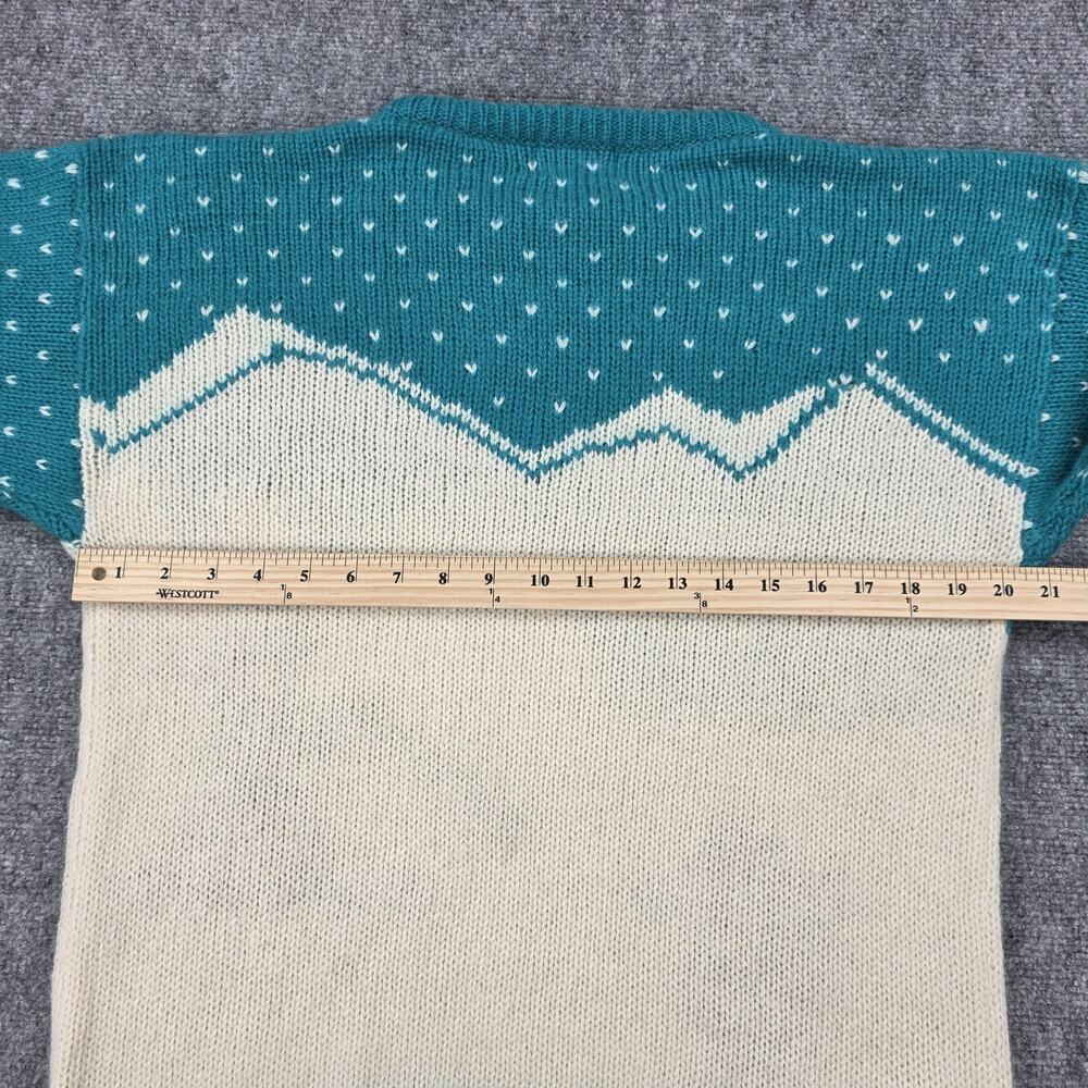 Vintage Woolrich Sweater Womens Large Teal Ski Bear Scene Pure Wool Winter Fun - Picture 4 of 16